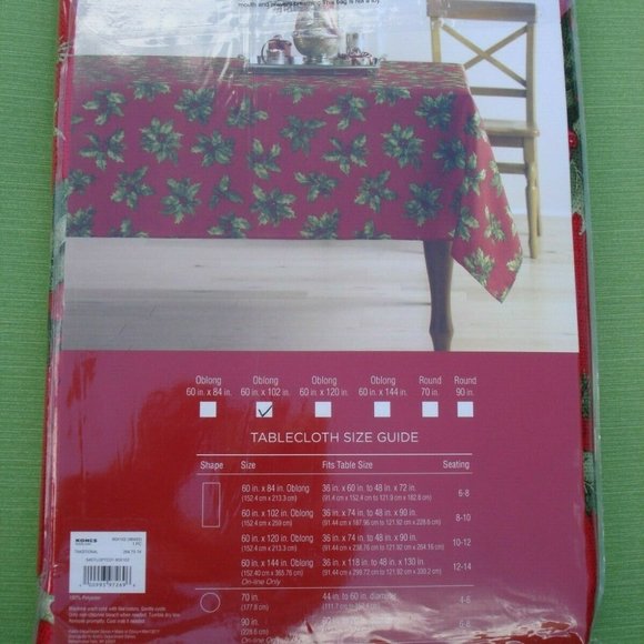 NEW 60" x 102" TABLECLOTH Christmas Fabric Traditional Red & Green Holly Leaves - Picture 3 of 4